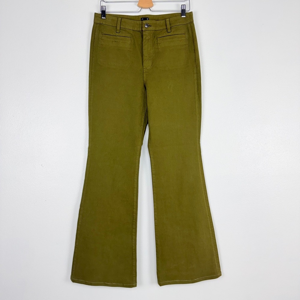 J.Crew High-Rise Flare Pants Womens 29 Tall Olive Green Stretch Cotton Twill - Picture 2 of 16